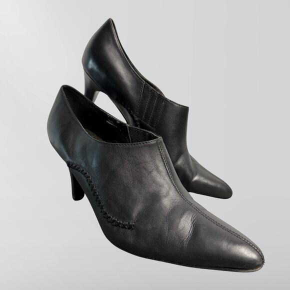 Apt 9 Jazzy Black Wide Leather Criss Cross Detail Pointed Toe High Heels - Picture 1 of 8